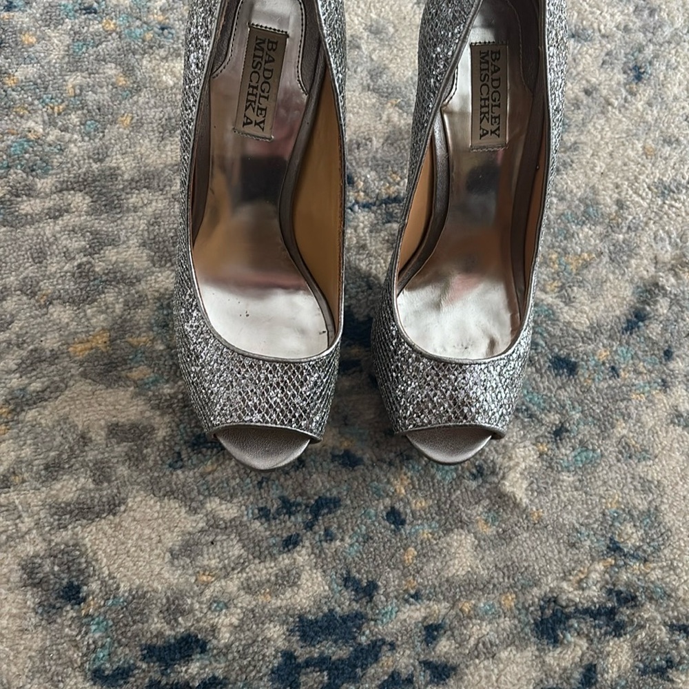 Badgley Mischka Humbie II Silver Sparkly Heels